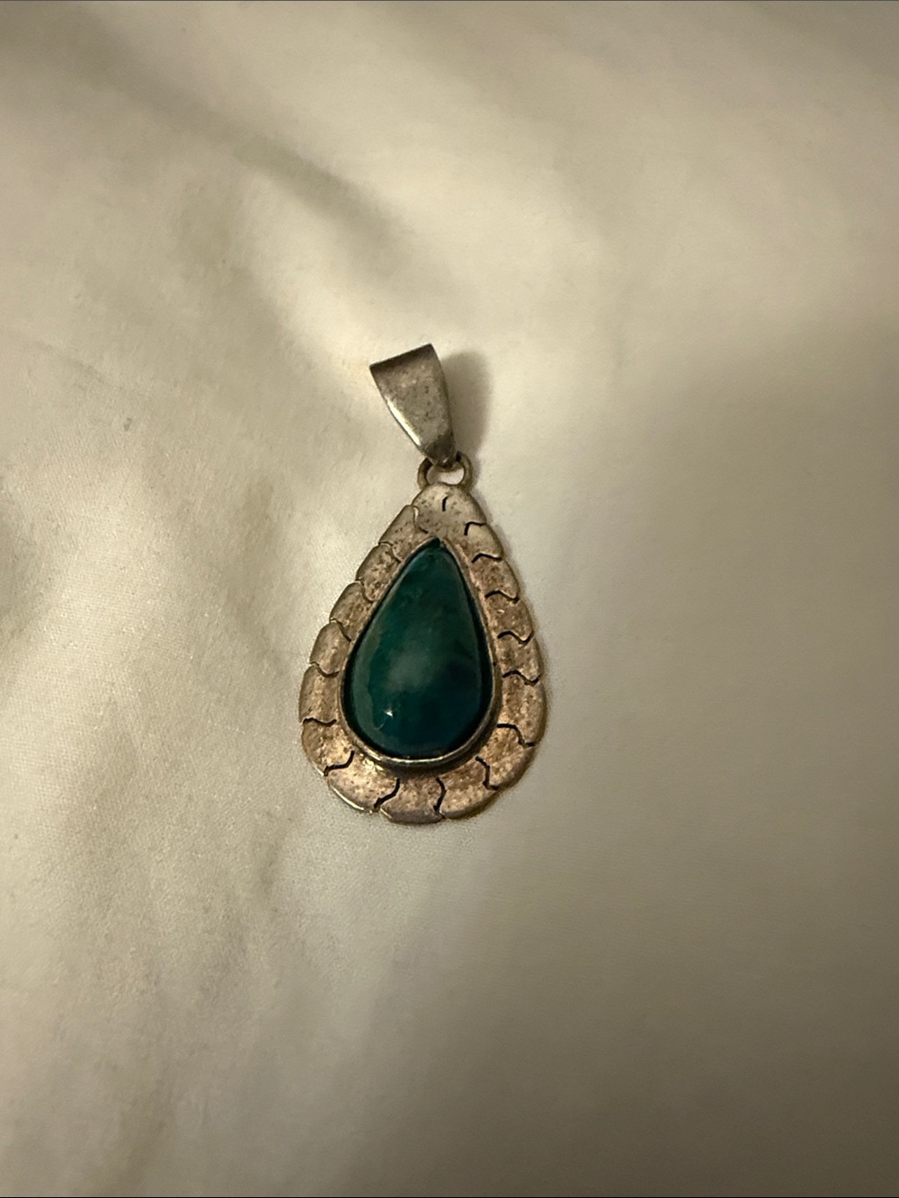 Silver Teardrop Pendant with Teal Stone